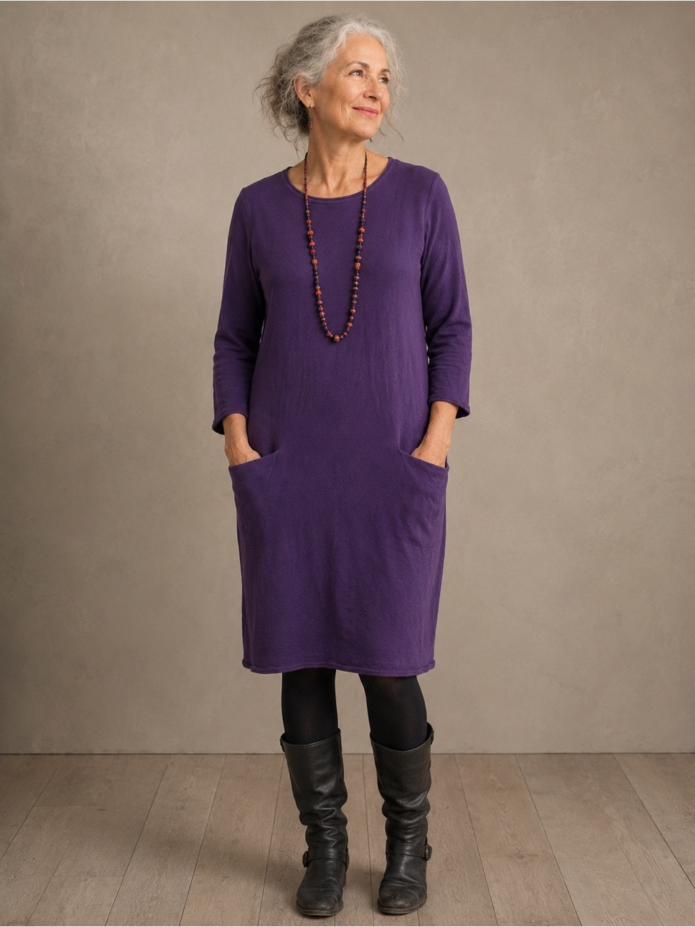 Gudrun Sjödén Organic Cotton Purple Pocket Tunic Dress S Scandinavian Lagenlook